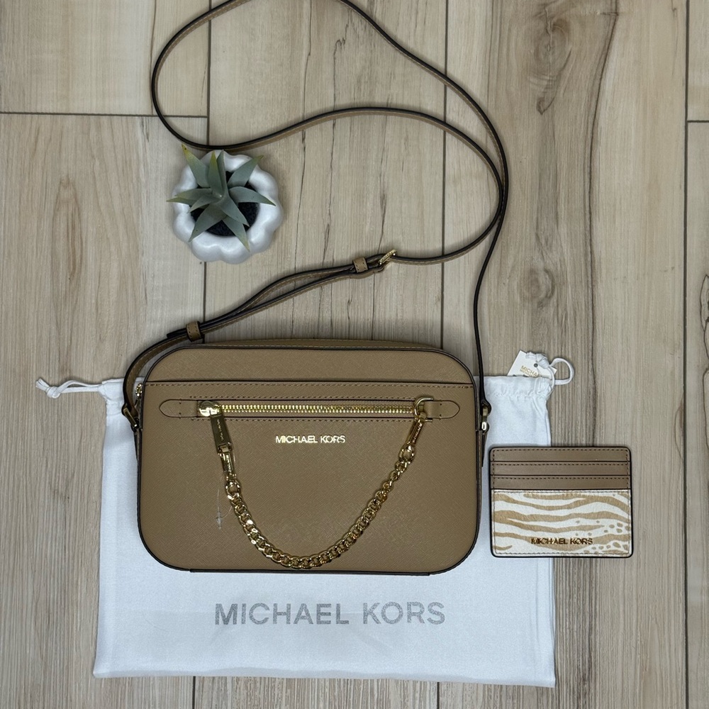 3pcs MICHAEL KORS Jet Set Chain Crossbody Bag, Large Card Holder & Dust Bag NWT